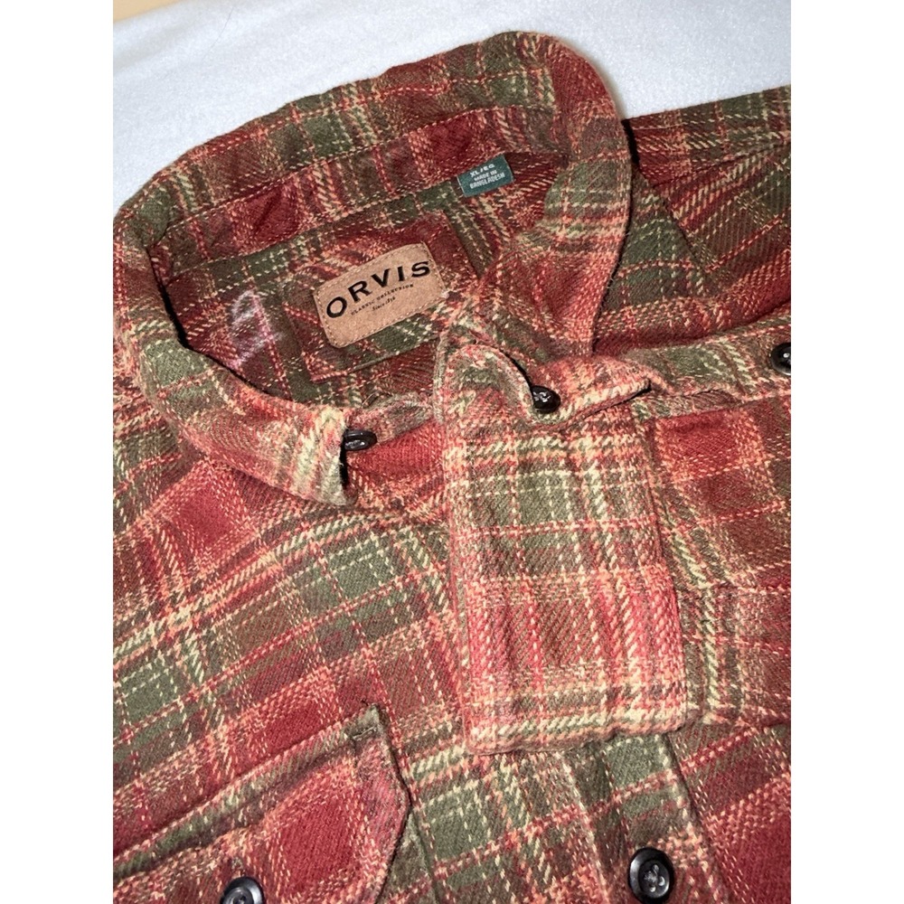 Orvis Heavy Flannel Shirt Jacket Mens XL Multicolor Plaid Pockets Shacket
